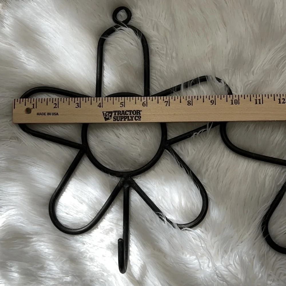 Set of 2 Vintage Wrought Iron Floral Flower Shape Hooks Hangers